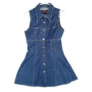 Vintage Paris Blues Denim Sleeveless Collared Dress Size 7 Blue Y2K 80s USA Made